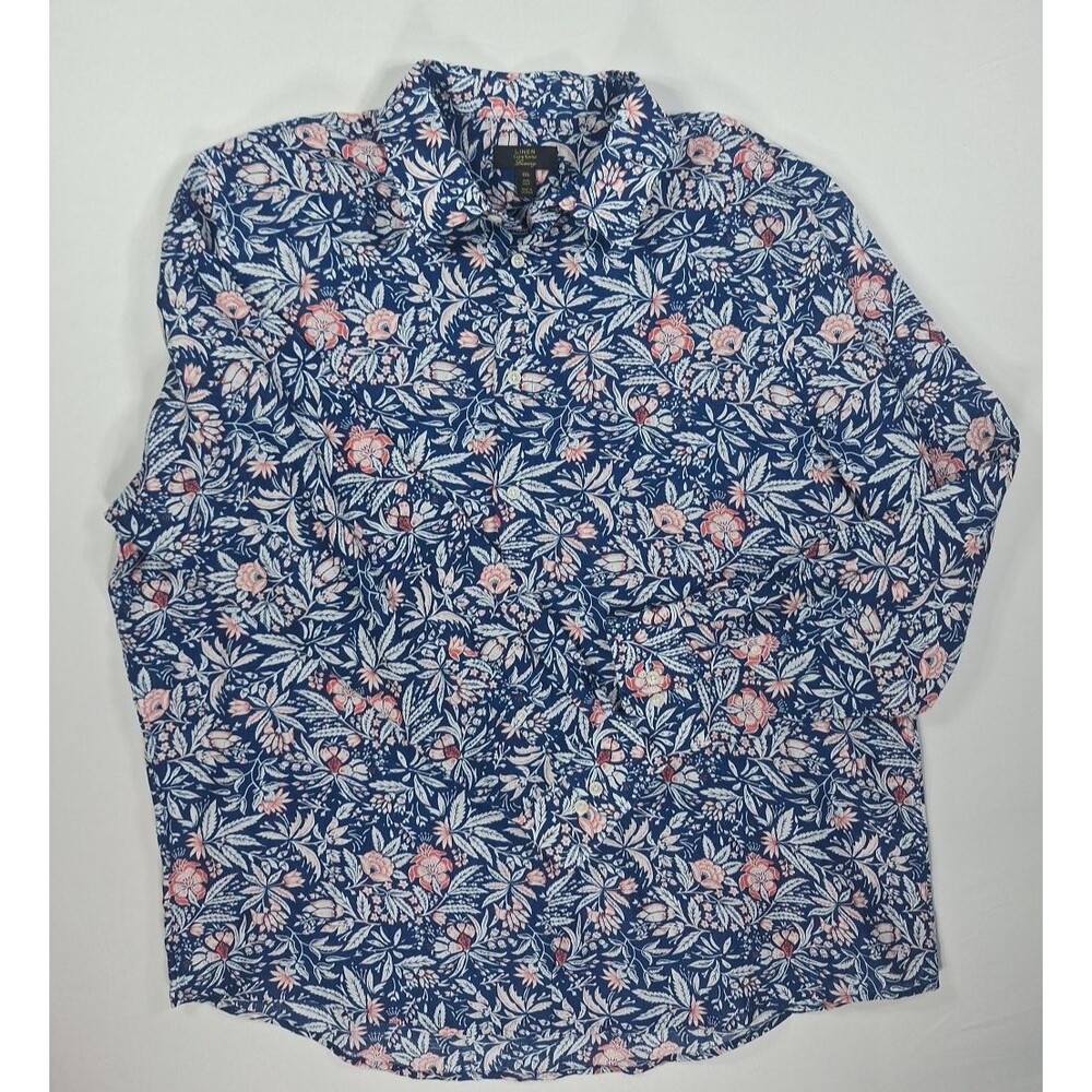 Club Room Men's XXL Linen Shirt Navy Blue Pink Floral Long Sleeve "Navy Crush"